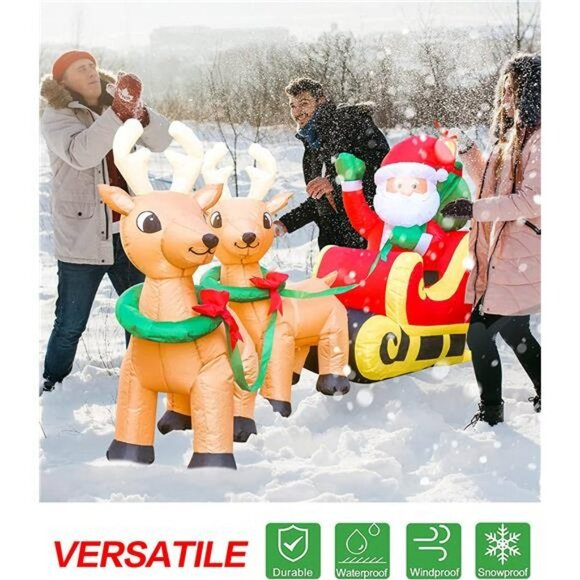 8 FT Long Inflatables Santa on Sleigh with 2 Reindeer Christmas Decoration - Picture 4 of 6
